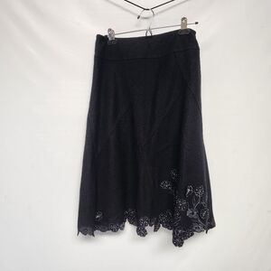 Vintage Paniz applique black‎ wool blend skirt size 6  14x28